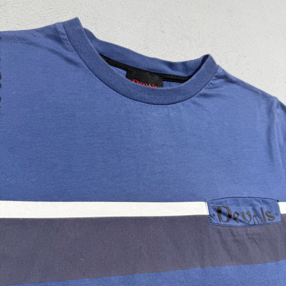Roberto Cavalli Devils Blue Graphic Stripe Pocket T-Shirt Mens Small